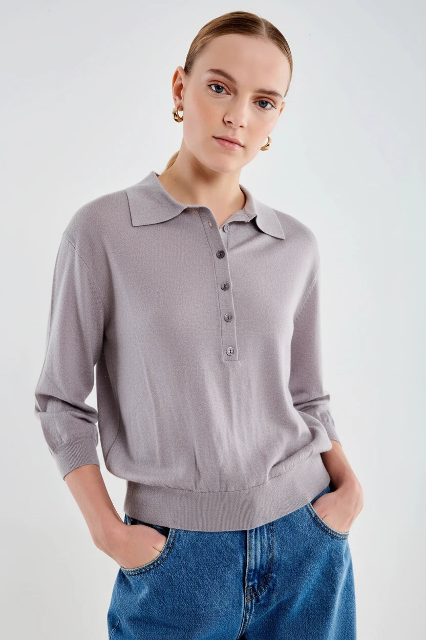 POLO CUELLO ABOTONADO GRIS CLARO VV