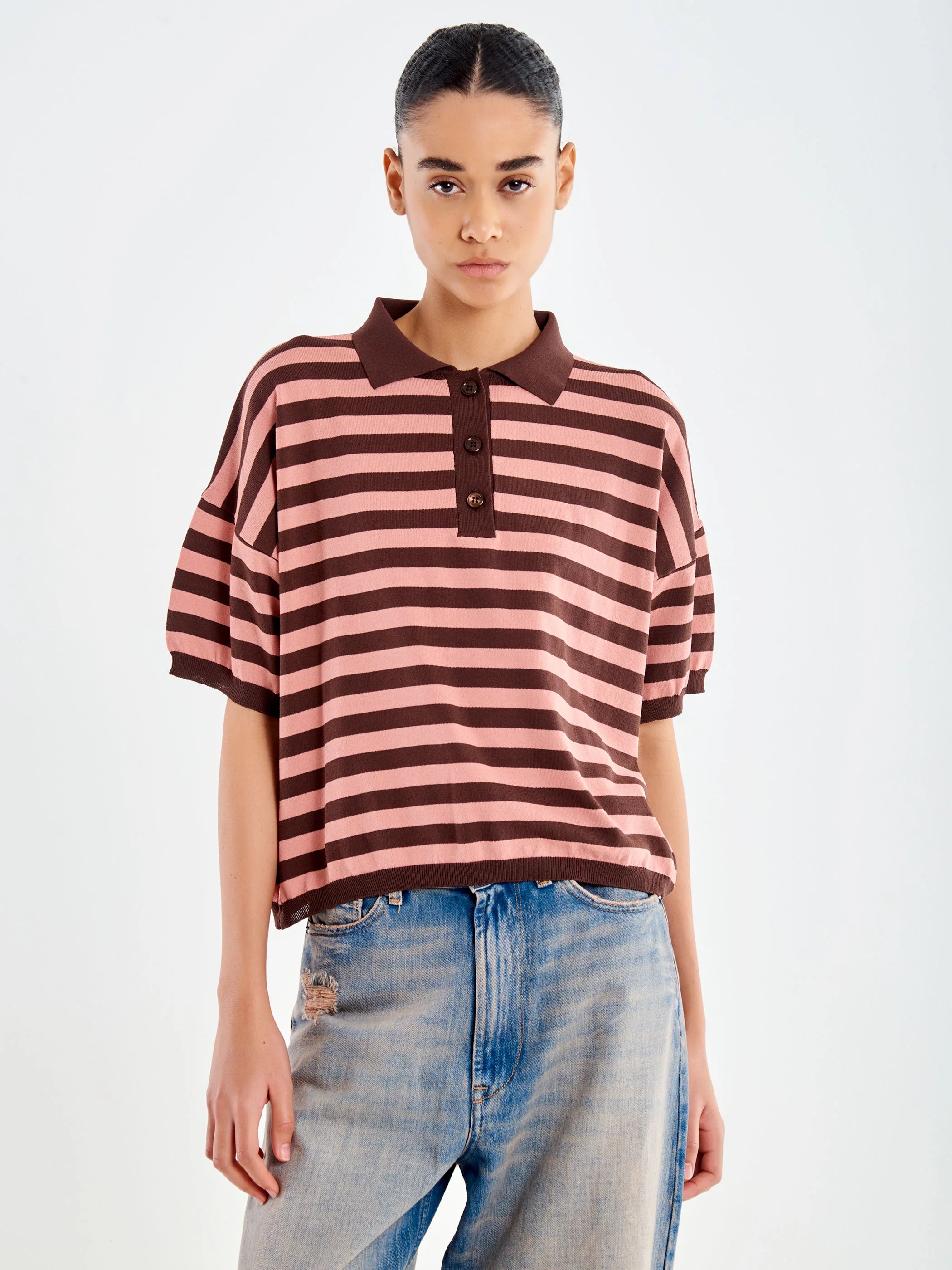 POLO RAYAS ROSA Y MARRON VV