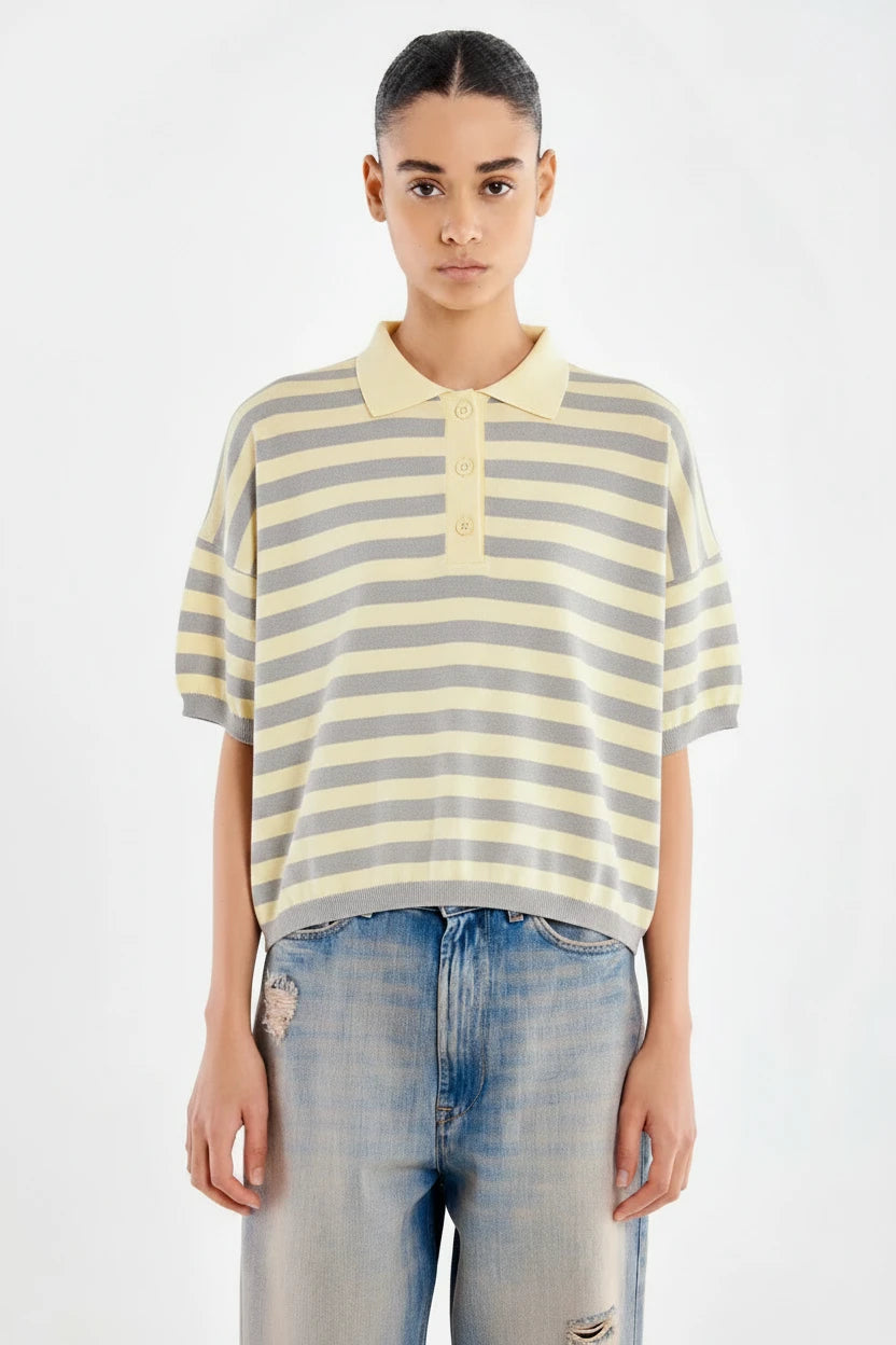 POLO RAYAS AMARILLO Y GRIS