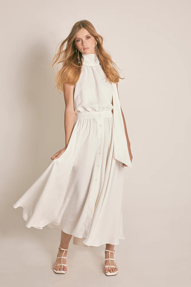 VESTIDO MIDI TWILL BLANCO