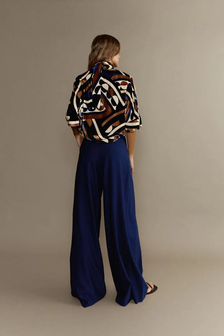 PANTALON HIPER PALAZZO GABARDINA AZUL