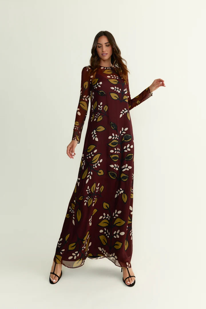 VESTIDO CLAIRE NOCTURNO DE JARDIN BURDEOS
