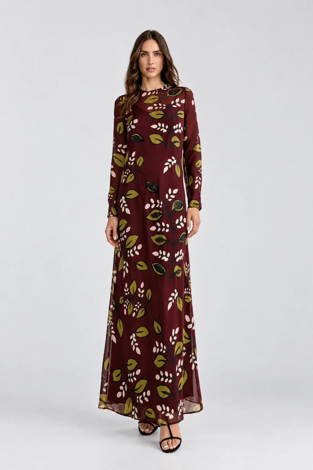 VESTIDO CLAIRE NOCTURNO DE JARDIN BURDEOS