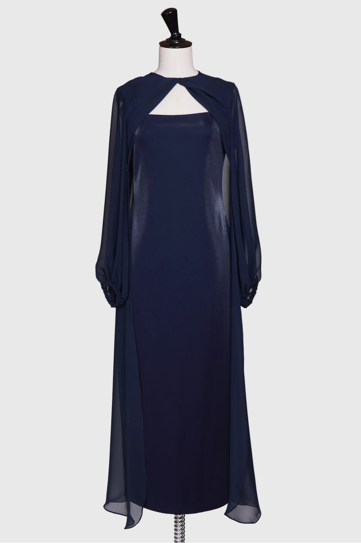 VESTIDO MIDI AZUL CON CAPA GASA