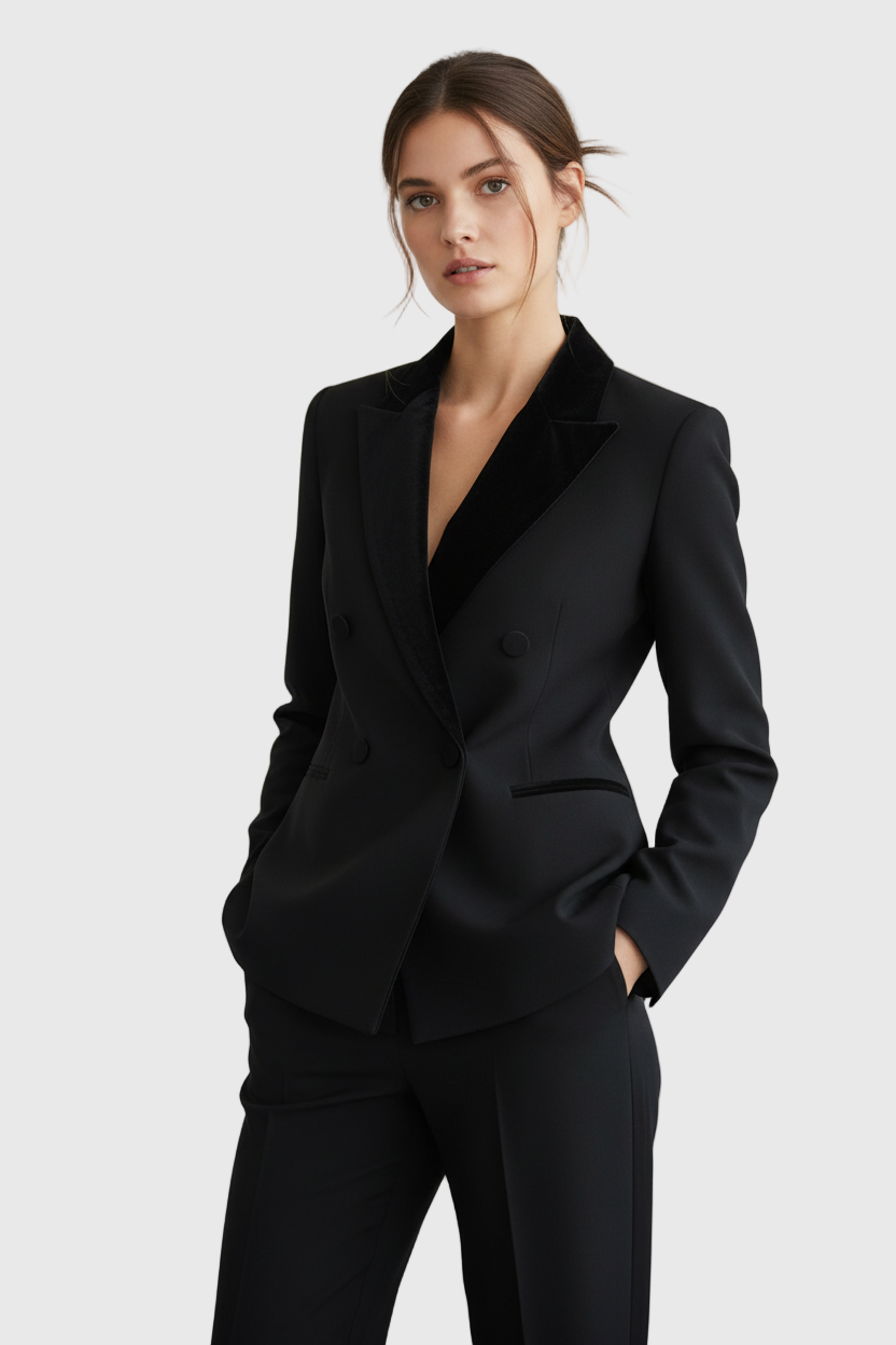 BLAZER NEGRA CRUZADA DETALLE TERCIOPELO VV