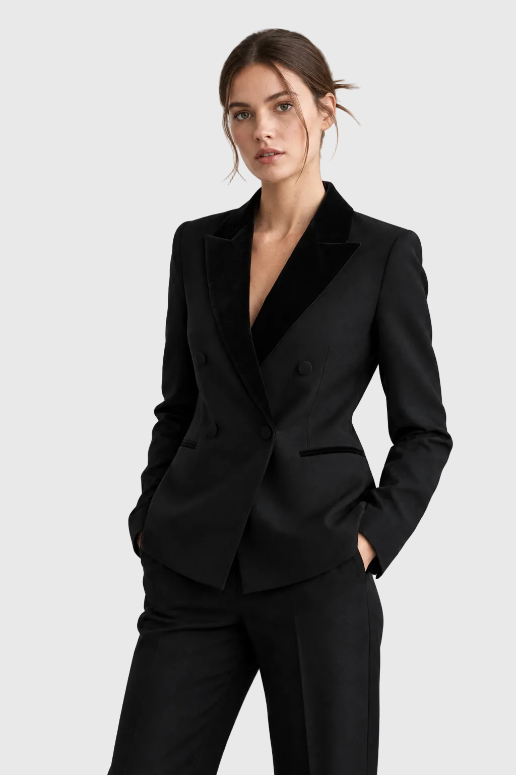 BLAZER NEGRA CRUZADA DETALLE TERCIOPELO
