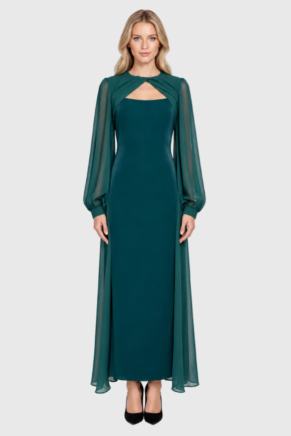 VESTIDO MIDI VERDE CON CAPA