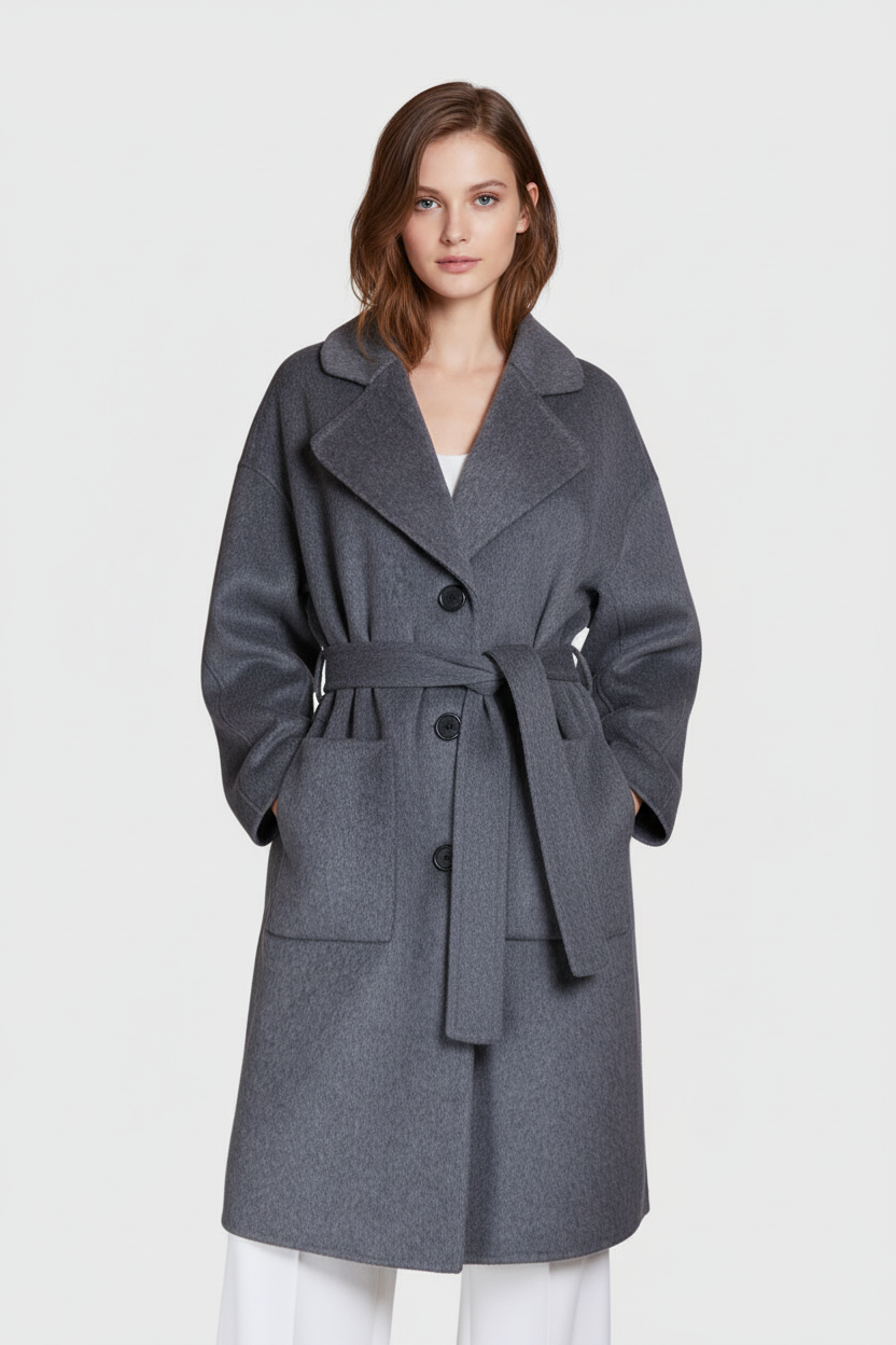 ABRIGO GRIS LAZADA CINTURA VV