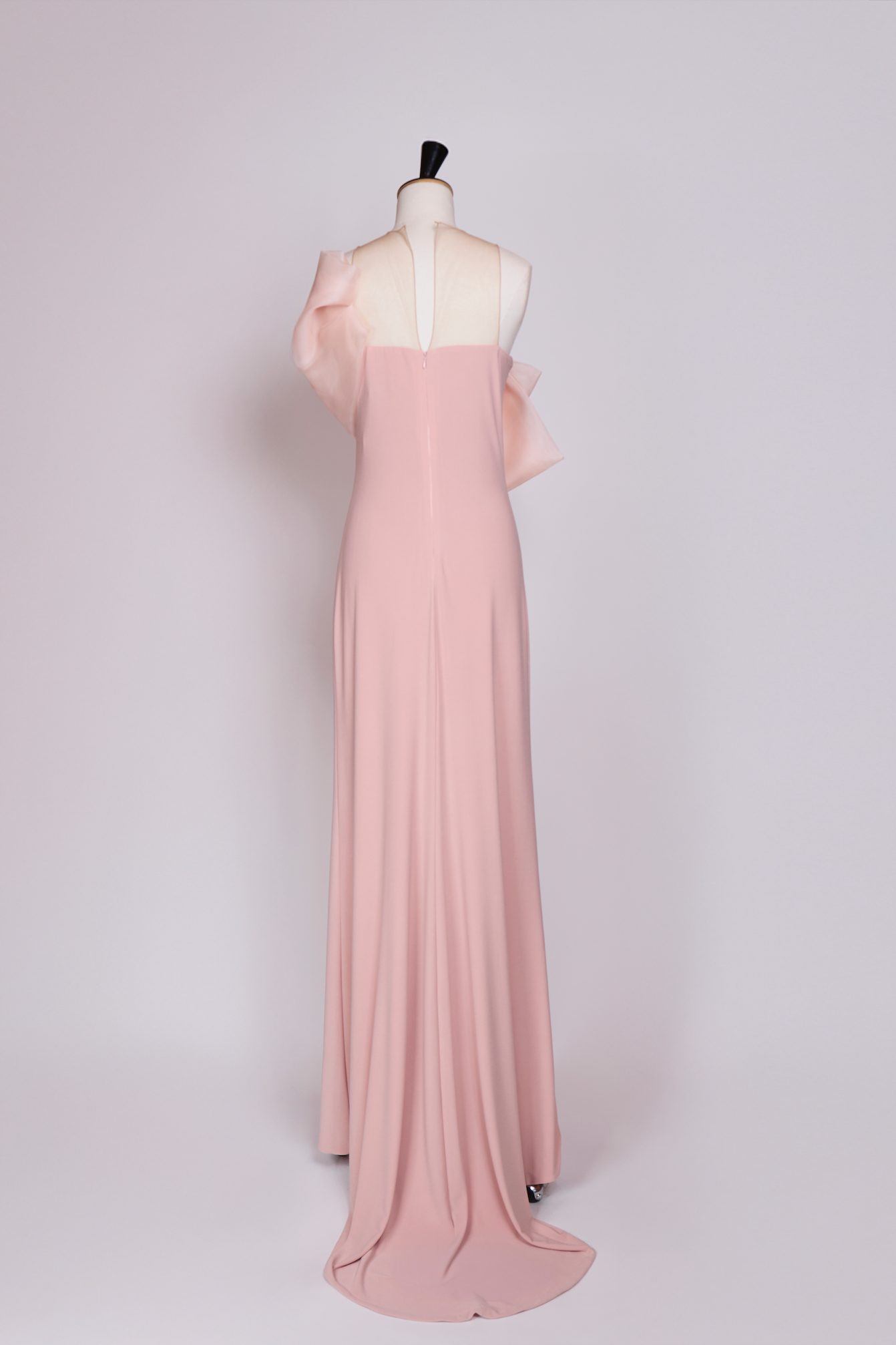 VESTIDO LARGO ROSA PALO CON MAXI LAZO