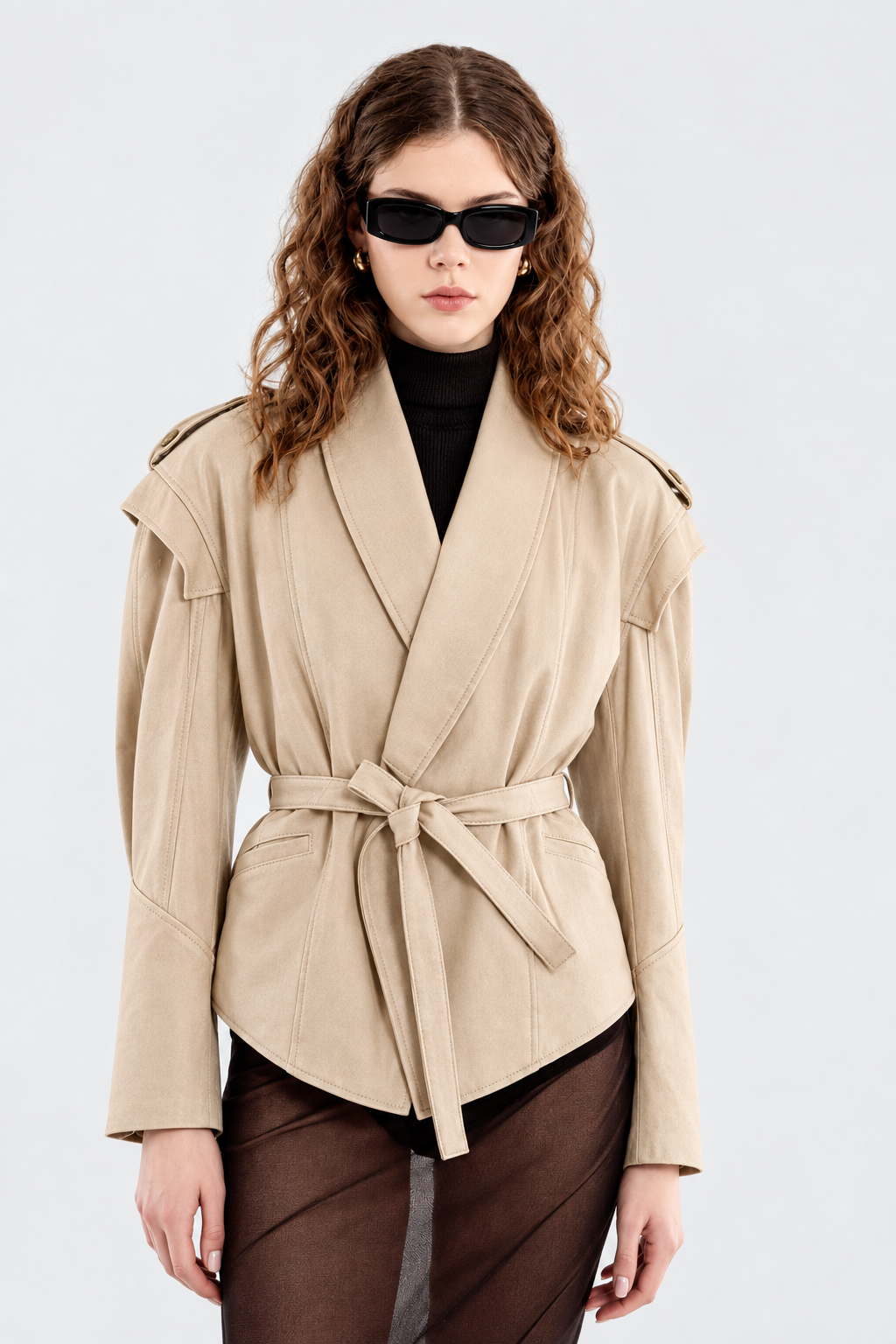 CHAQUETA PIEL BEIGE CINTURON