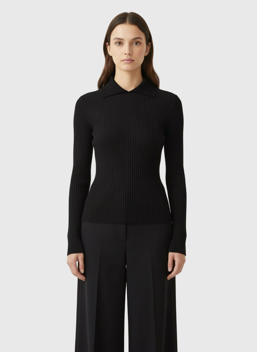 JERSEY AJUSTADO CUELLO CAMISERO NEGRO VV