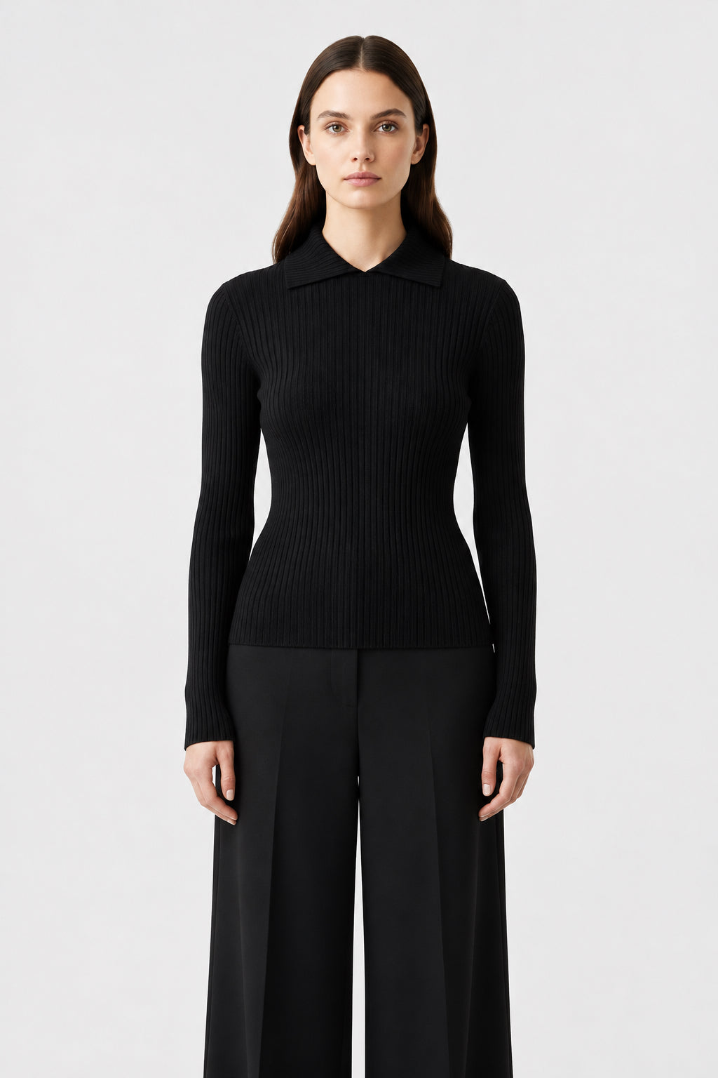 JERSEY AJUSTADO CUELLO CAMISERO NEGRO