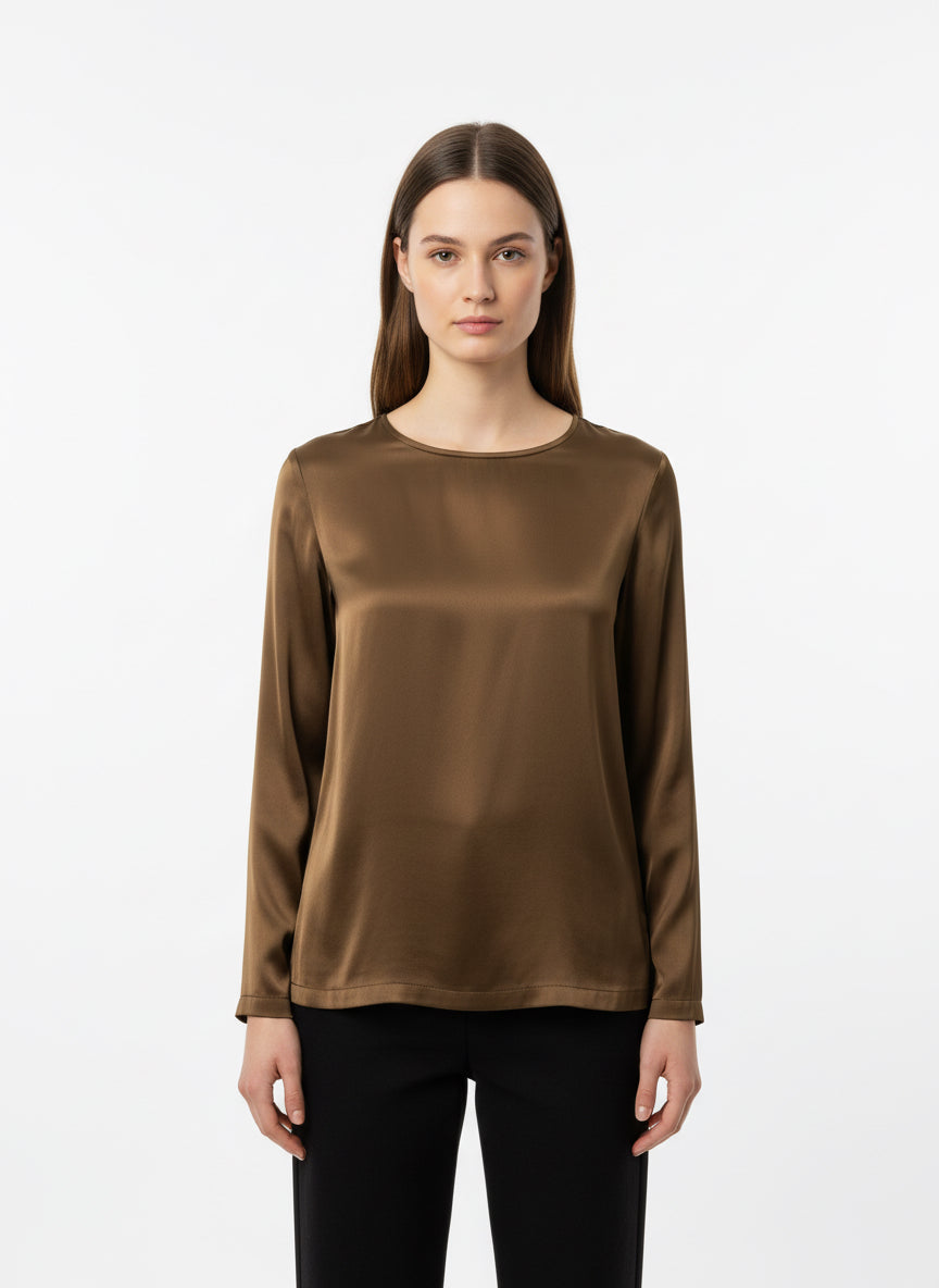 CAMISETA SATINADA MANGA LARGA MARRON VV