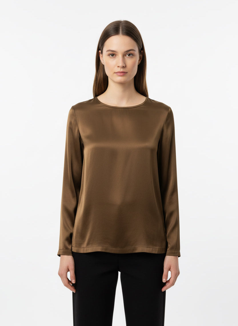 CAMISETA SATINADA MANGA LARGA MARRON VV