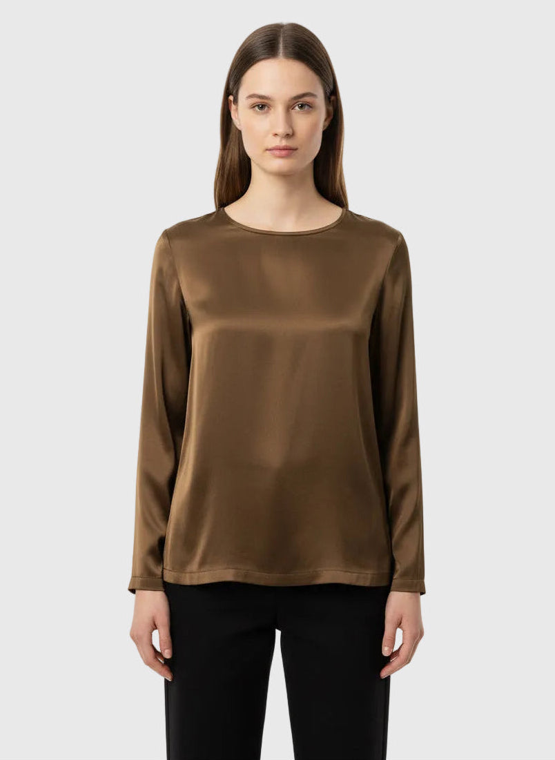 CAMISETA SATINADA MANGA LARGA MARRON VV