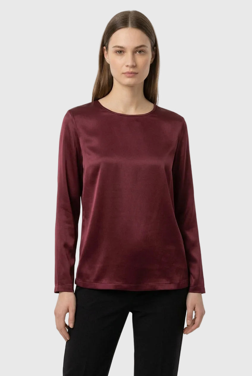 CAMISETA SATINADA MANGA LARGA GRANATE
