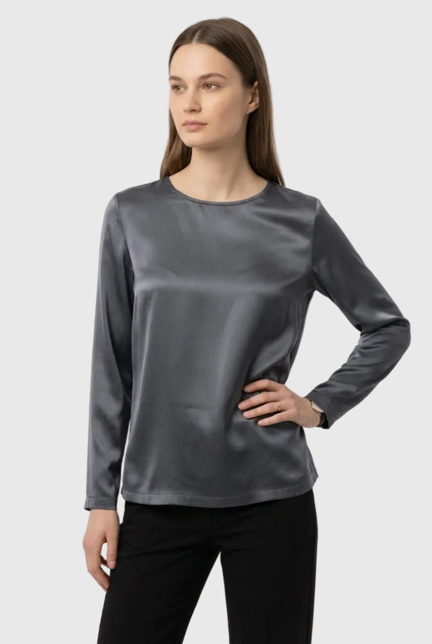 CAMISETA SATINADA MANGA LARGA GRIS