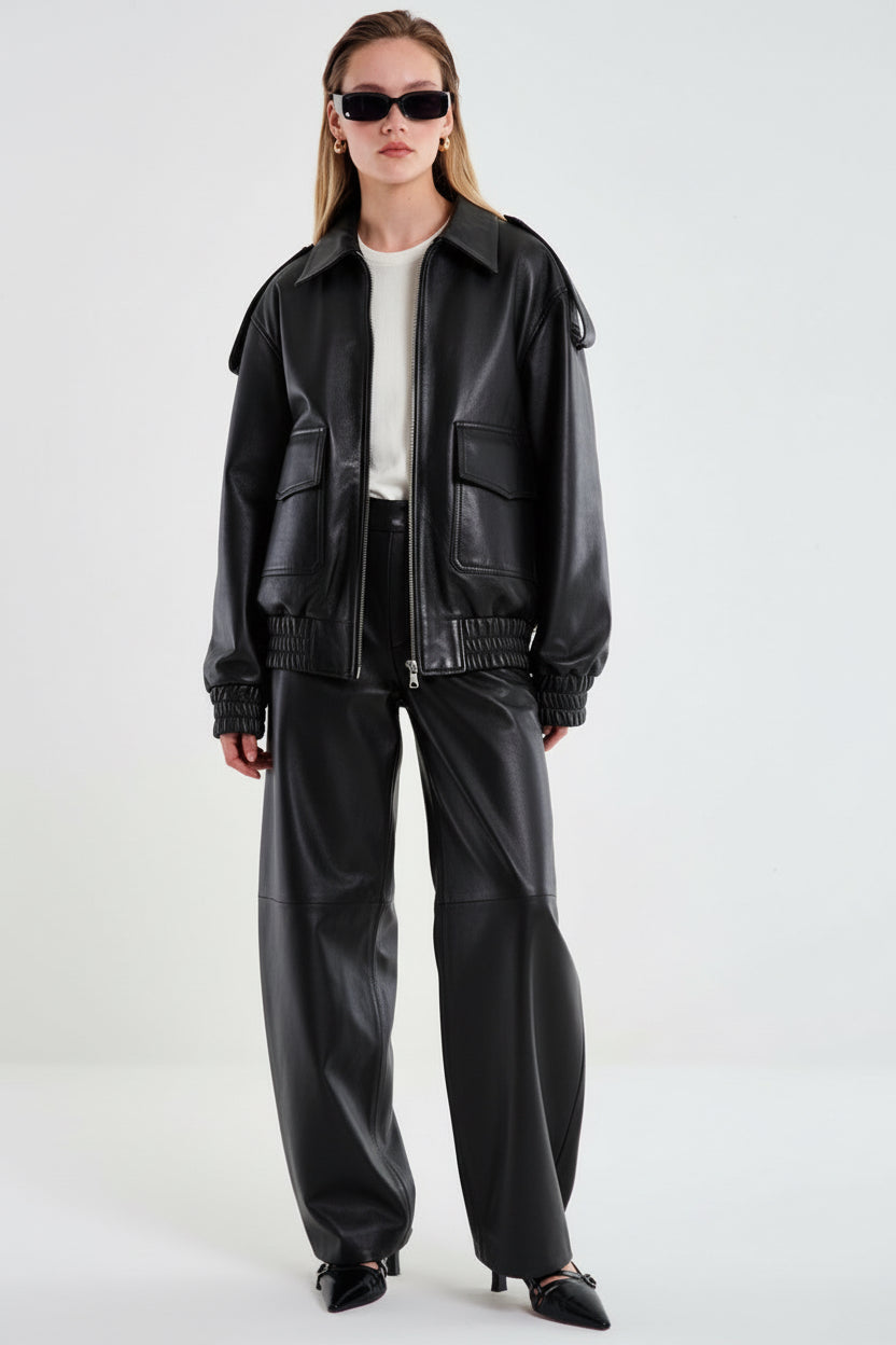 BOMBER PIEL NEGRA VV