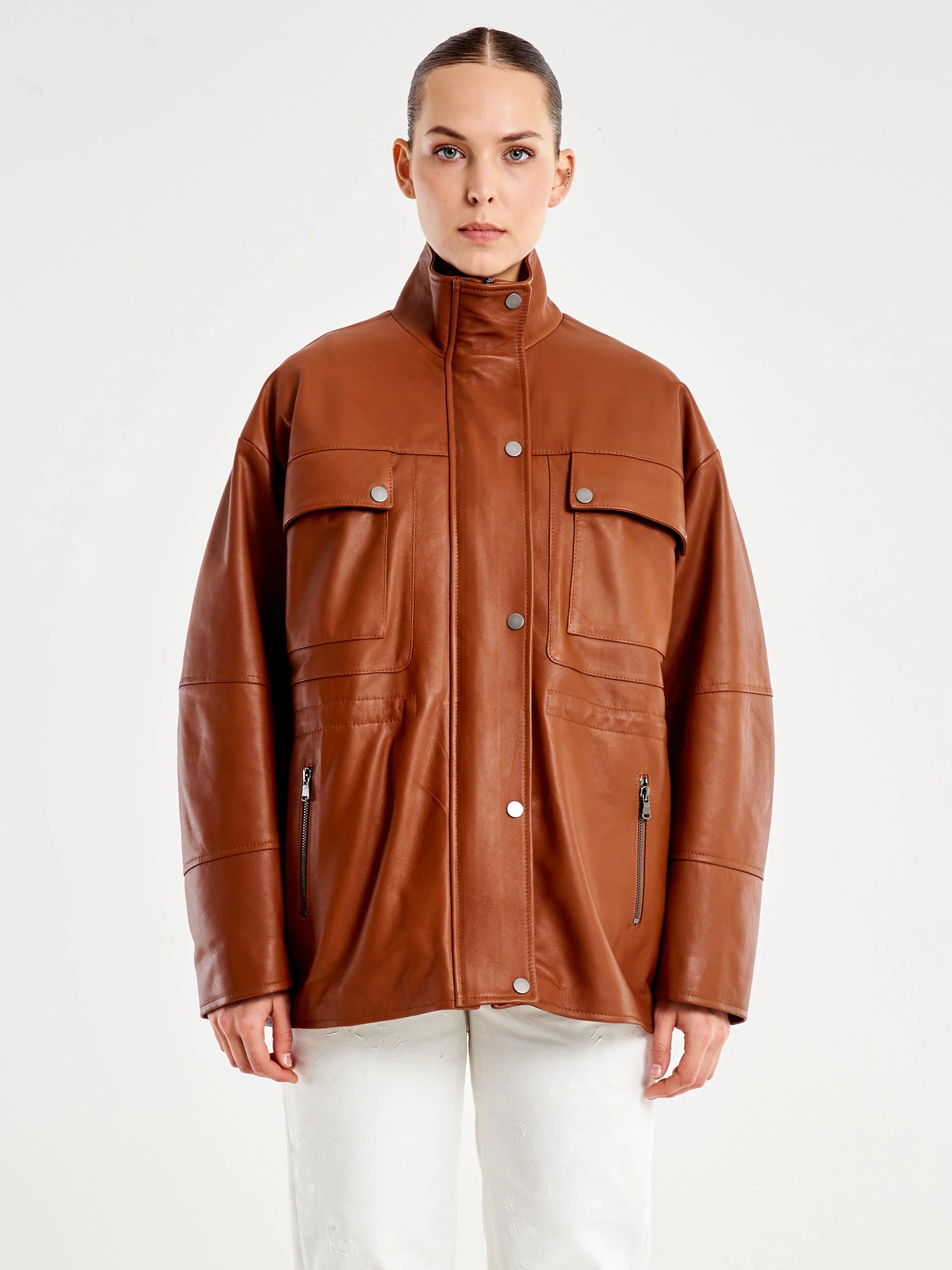 CHAQUETA PIEL MARRON VV