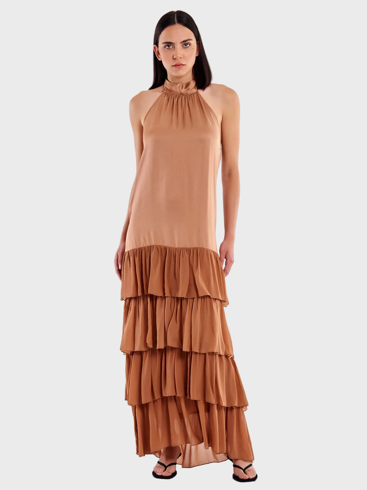 VESTIDO COÑAC CUELLO HALTER