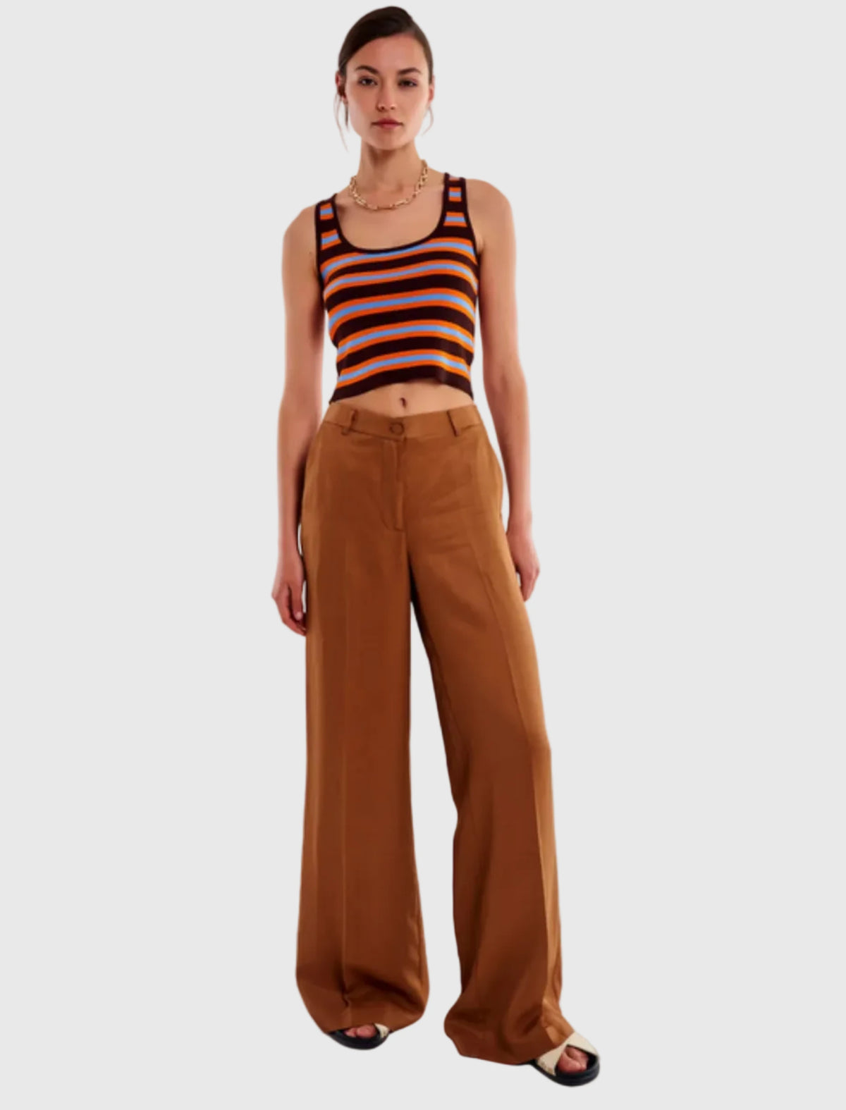 PANTALON TRAJE SATINADO COÑAC