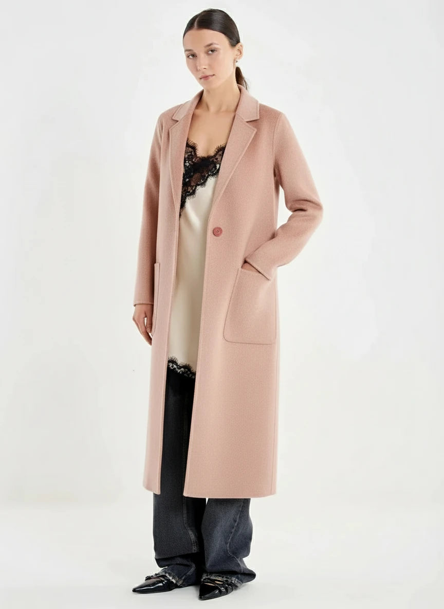 ABRIGO LANA ROSA OVERSIZED BOTON OCULTO VV