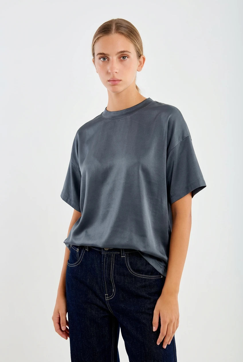 TSHIRT OVERSIZE MANGAS CORTAS SATINADA GRIS
