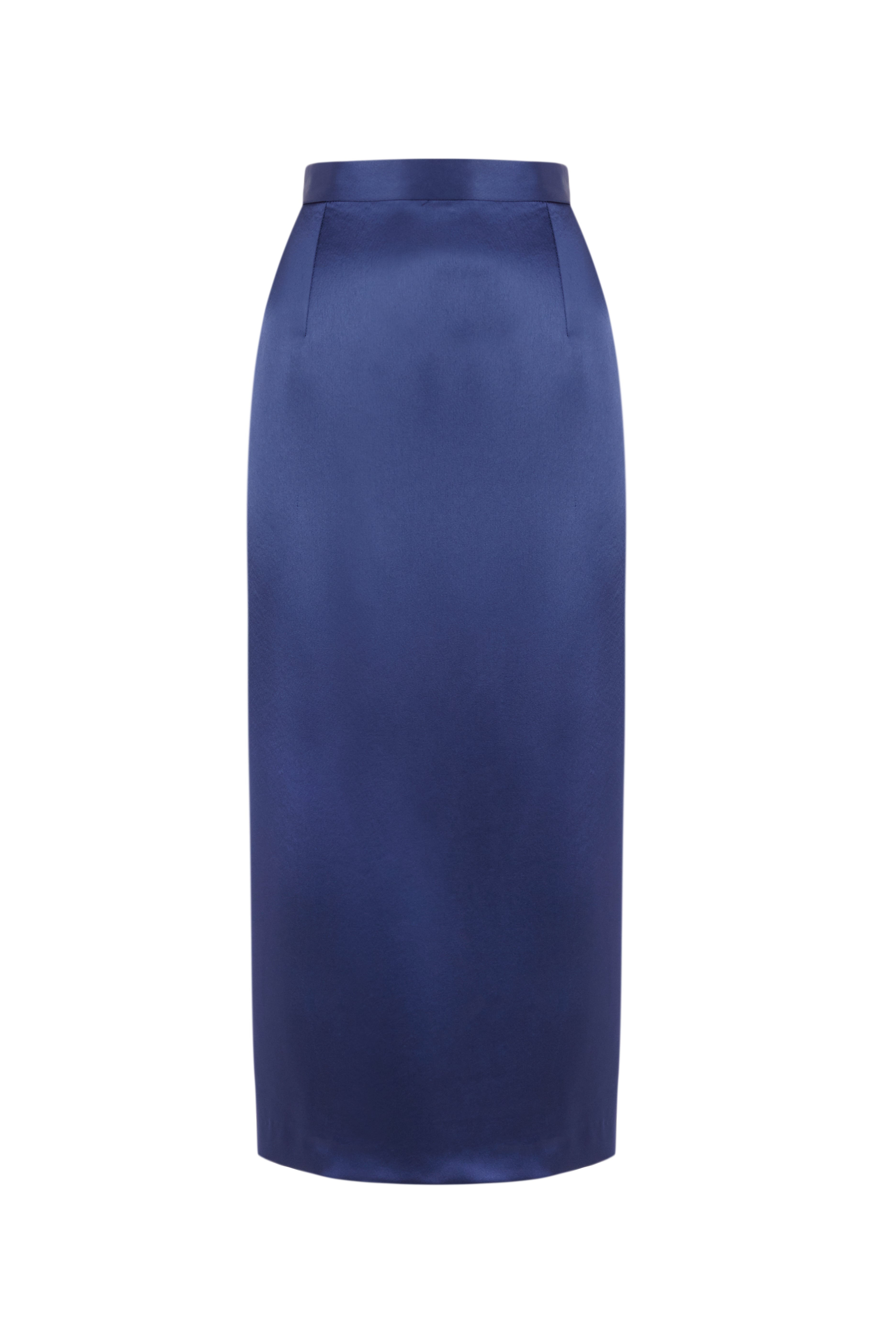 FALDA MIDI LIA SATÉN AZUL