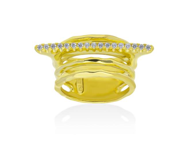 Anillo Flow triple piedras en plata dorada