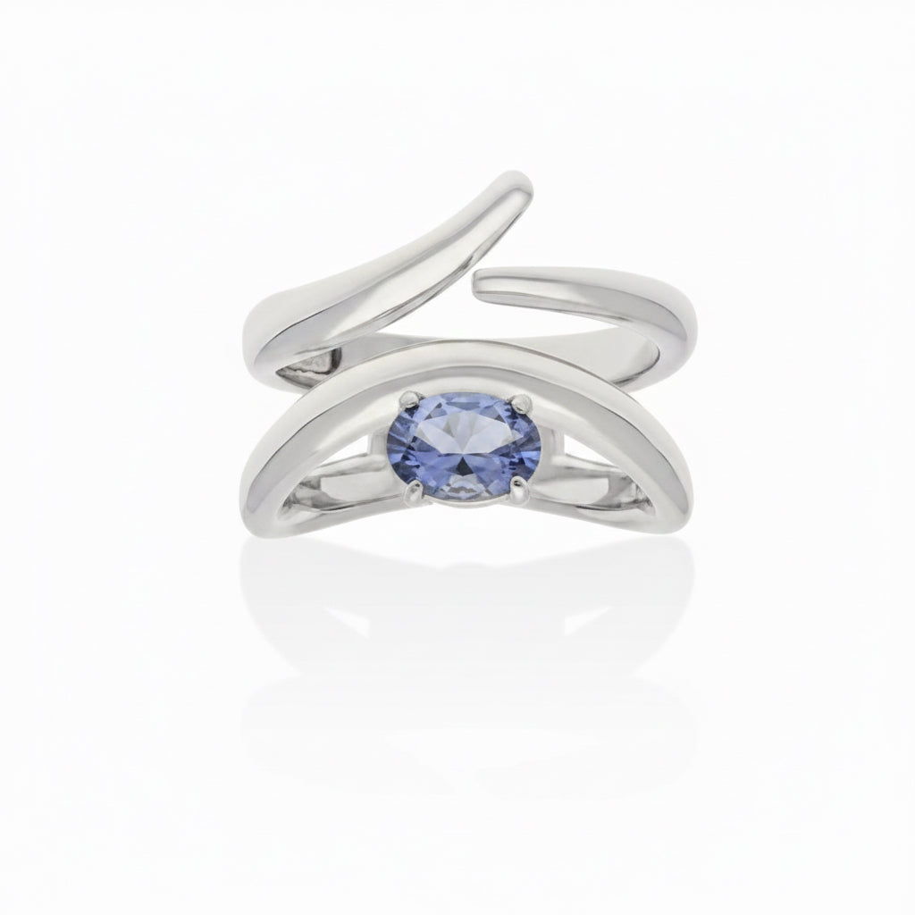 ANILLO GALAXY CURVO AZUL PLATA