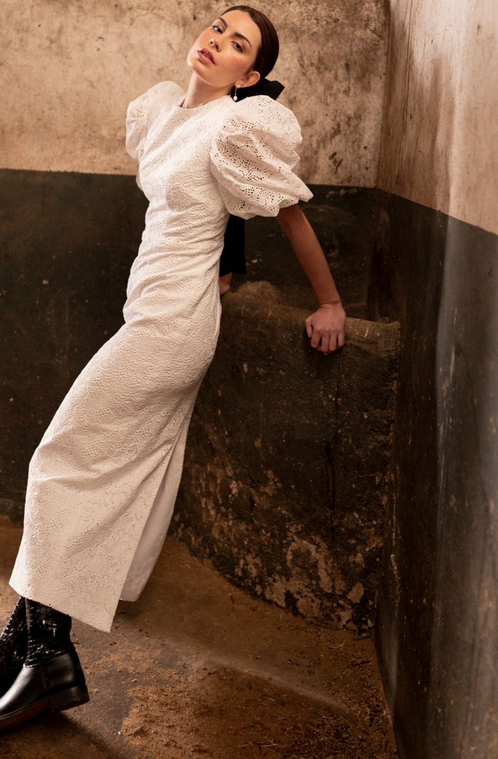 VESTIDO MIDI DE ALGODÓN CALADO BLANCO