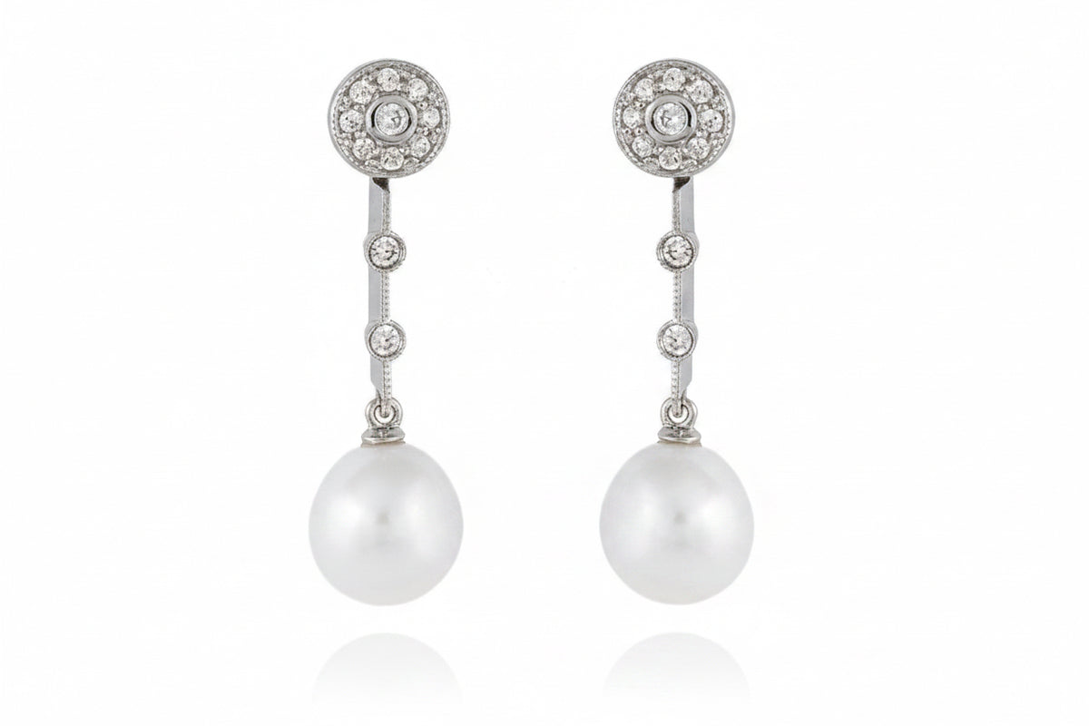 PENDIENTES PLATA PERLA Y CIRCONITAS BLANCAS NO DESMONTABLES