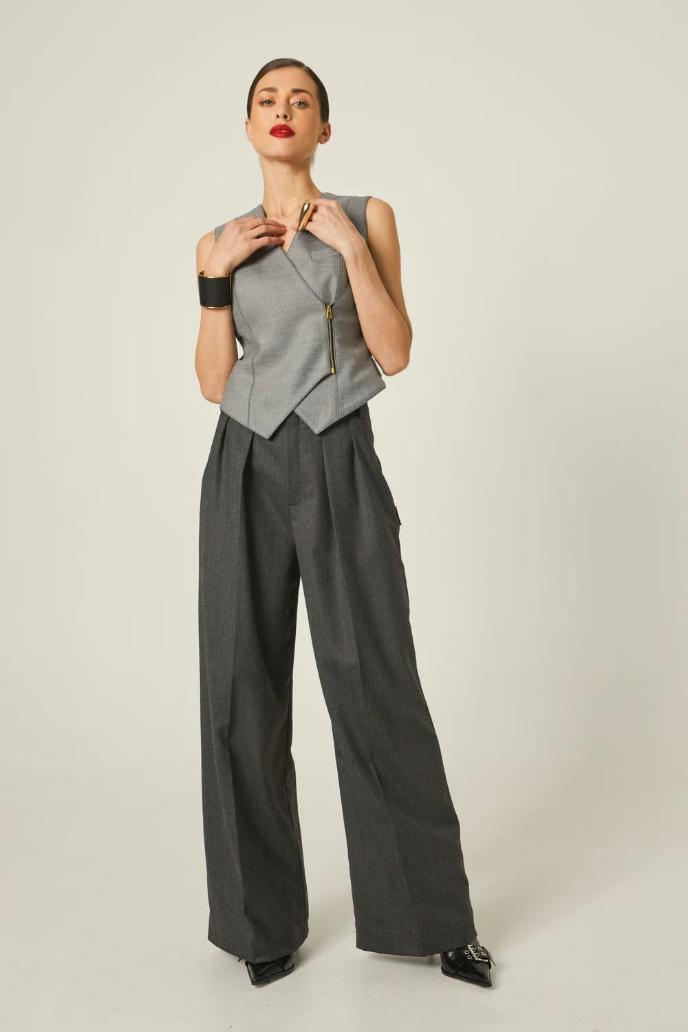 PANTALON PLANA ESPIGA COMBINADA GRIS