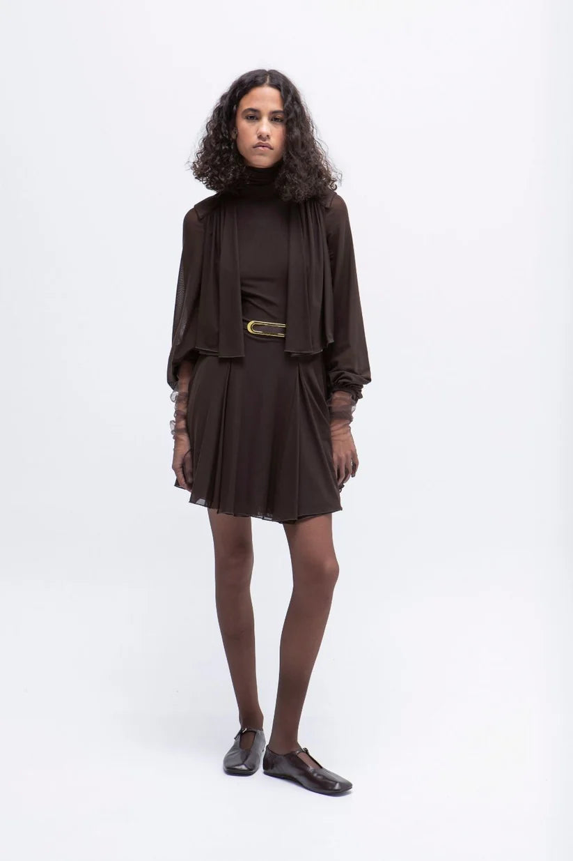 VESTIDO CORTO TULL BROWN