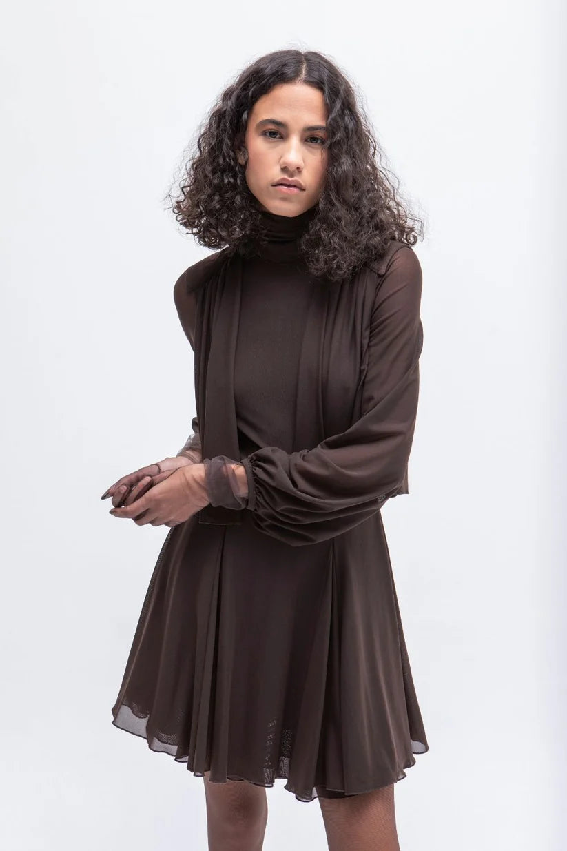 VESTIDO CORTO TULL BROWN