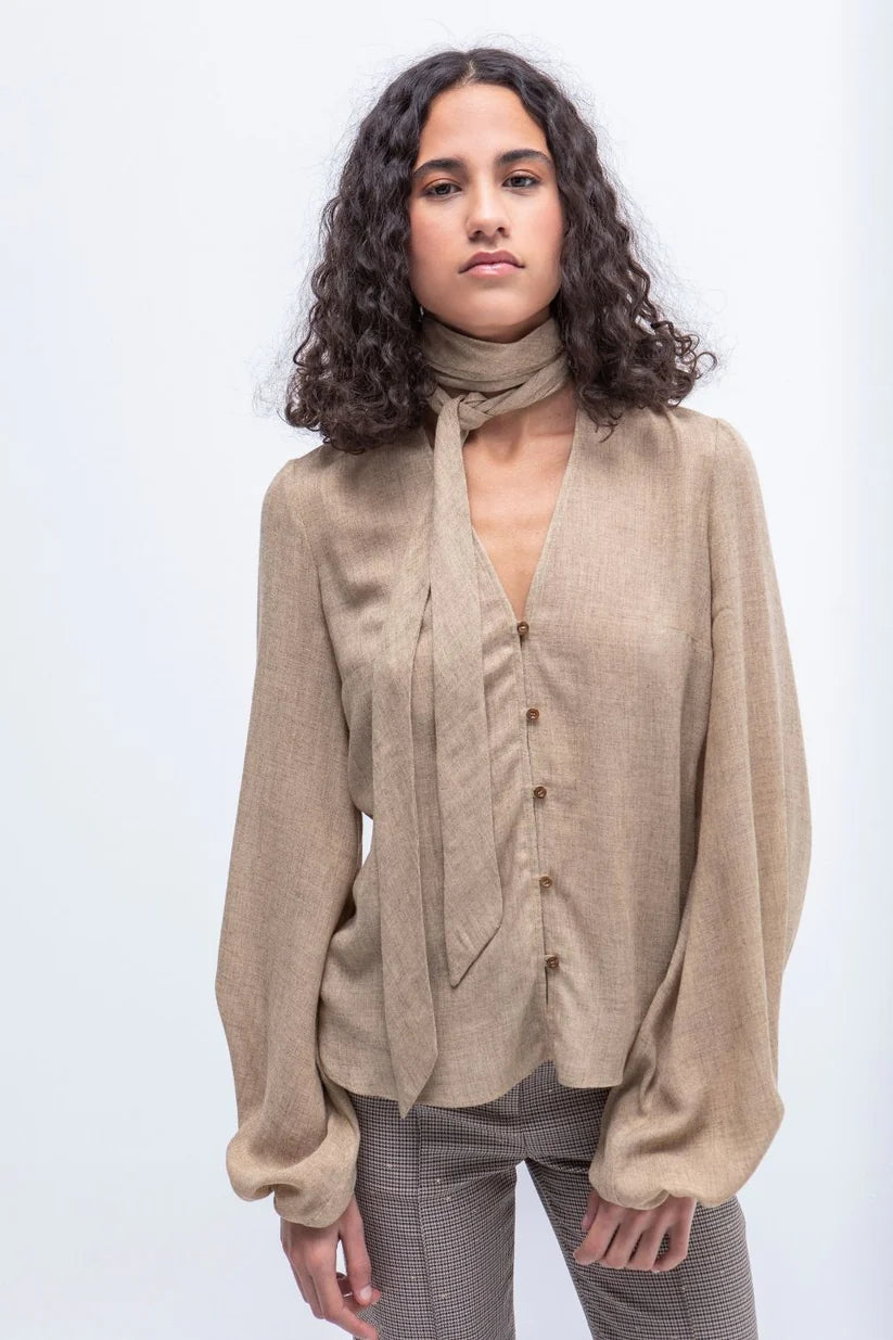 CAMISA PAÑUELO GARZA CAMEL