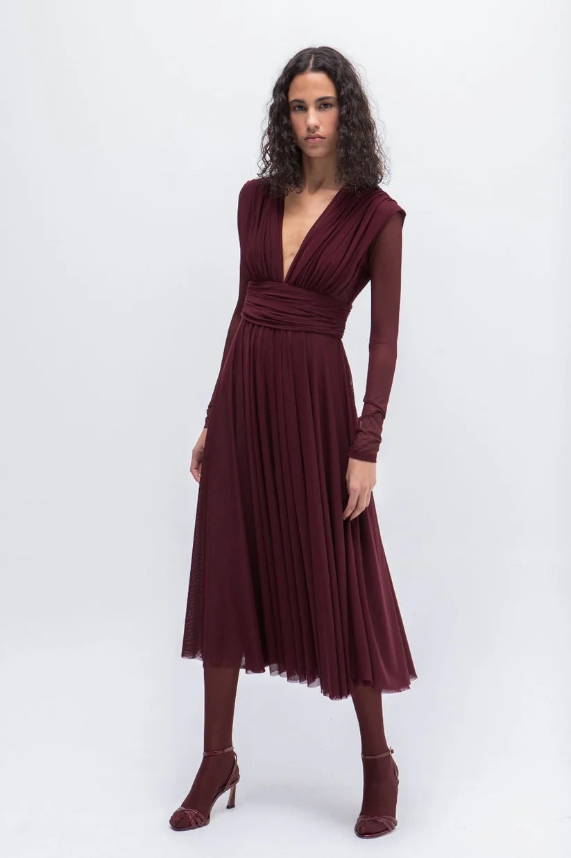 VESTIDO MIDI TULL BURDEOS
