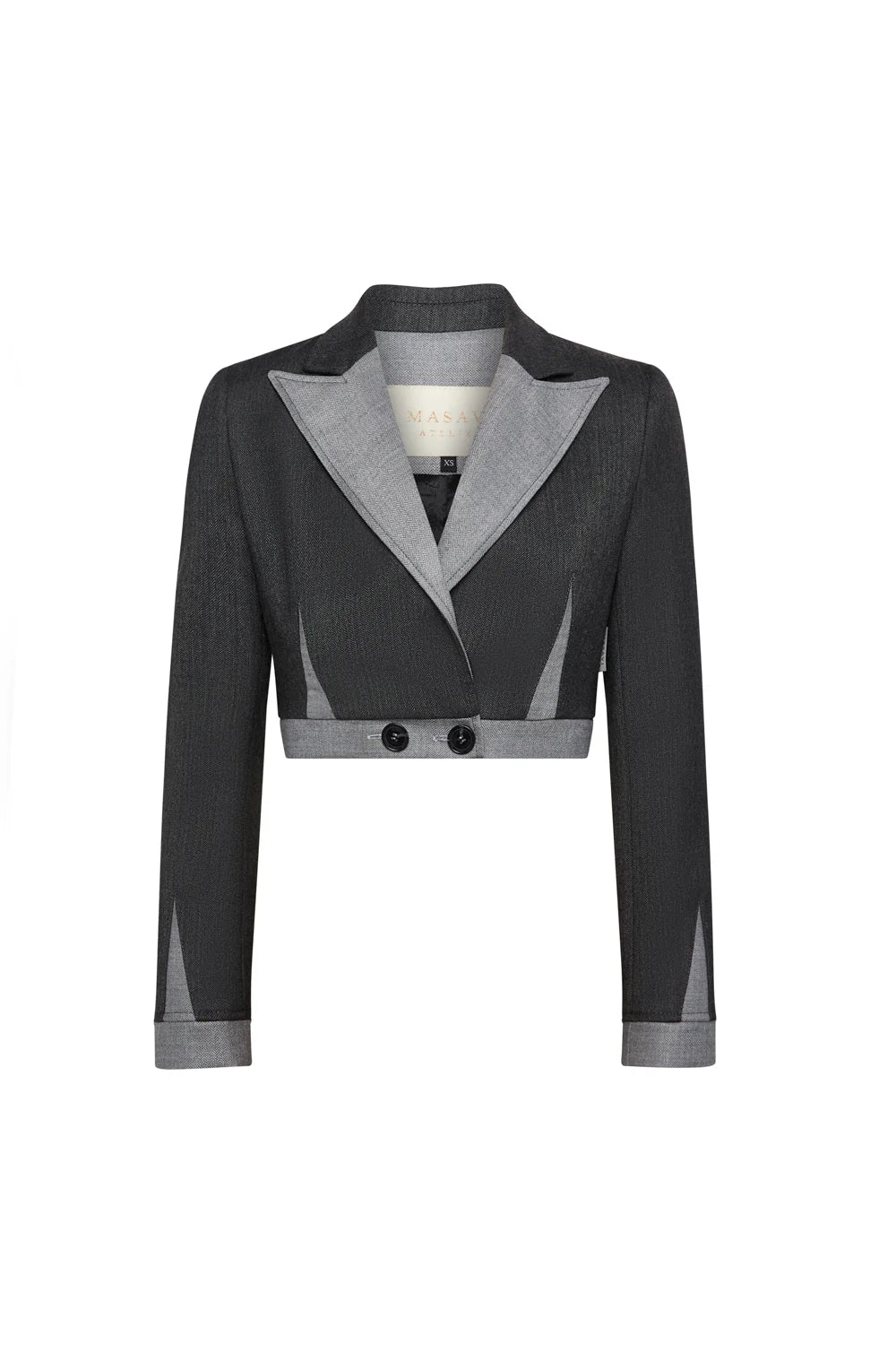 BLAZER CORTA PLANA ESPIGA COMBINADA GRIS