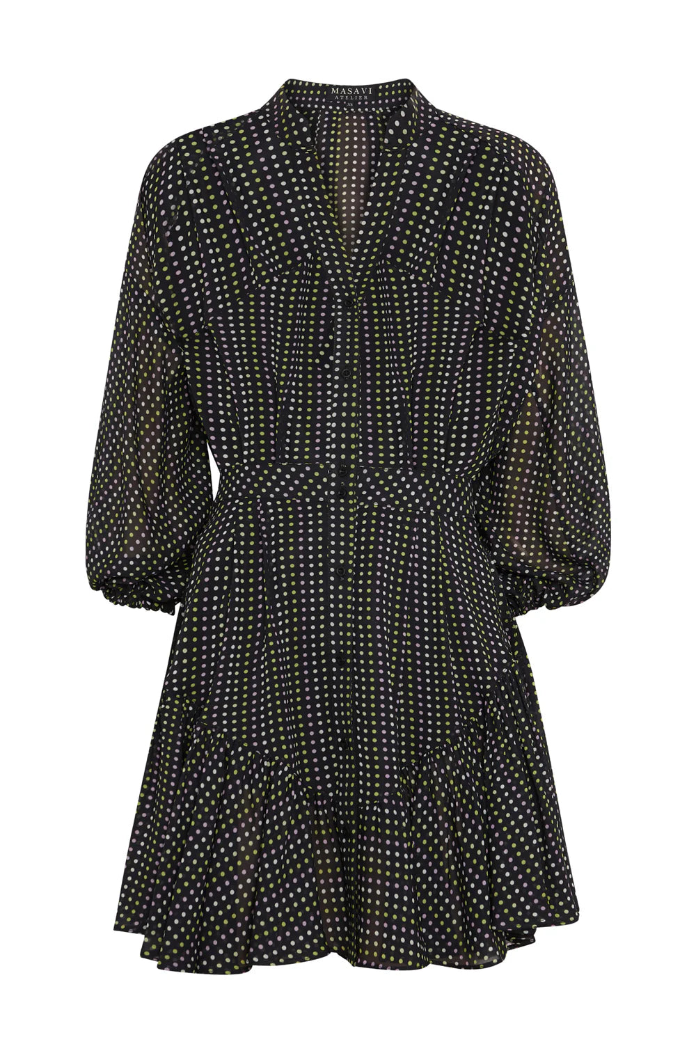 VESTIDO CORTO GEORGETTE LUNARES NEGRO