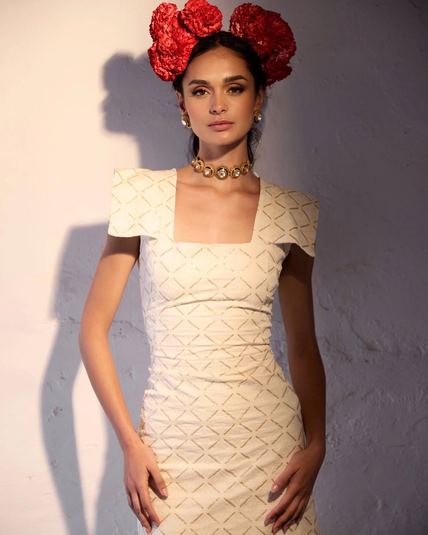 VESTIDO AFRICA BEIGE Y DORADO