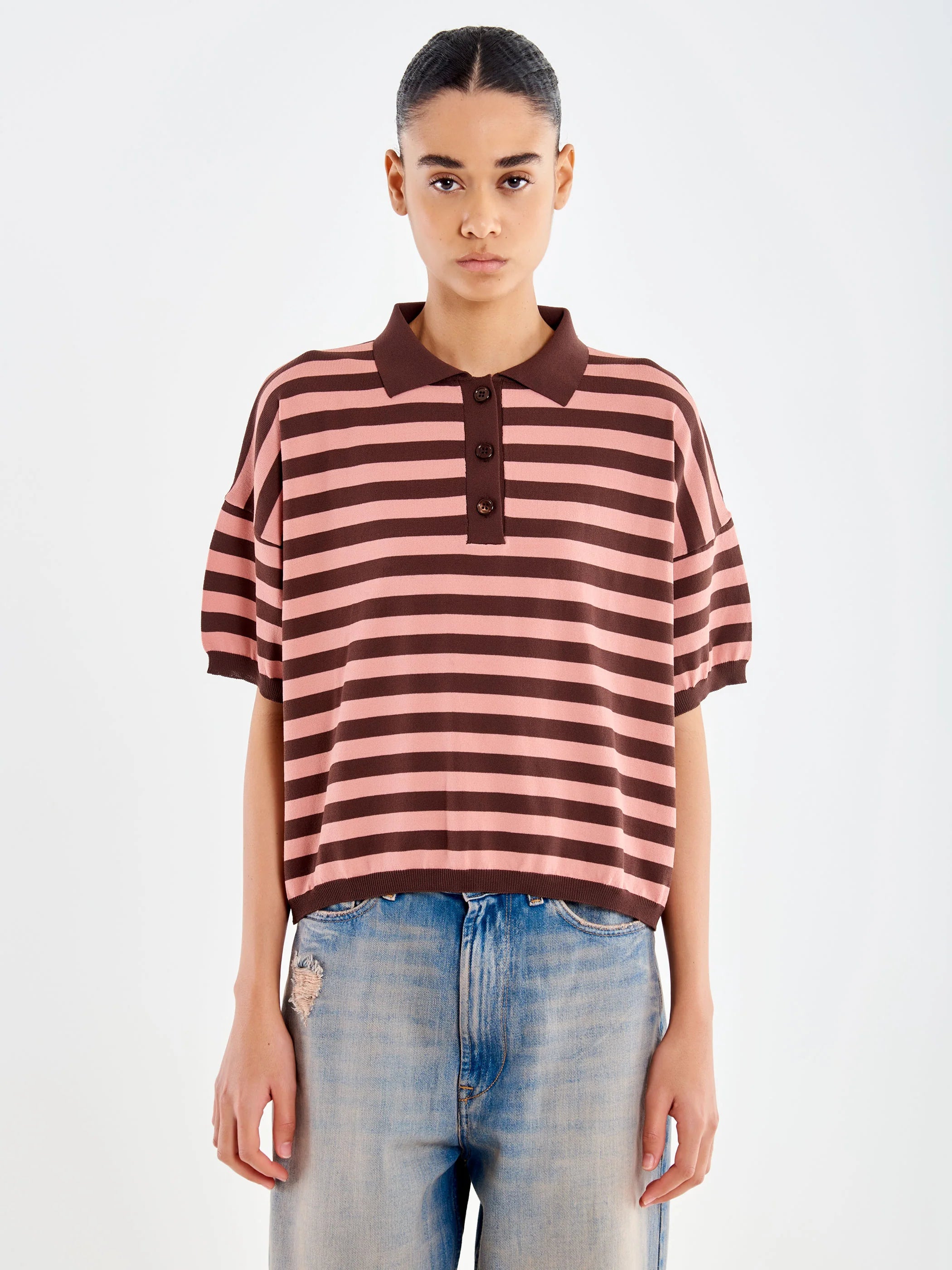 POLO RAYAS ROSA Y MARRON