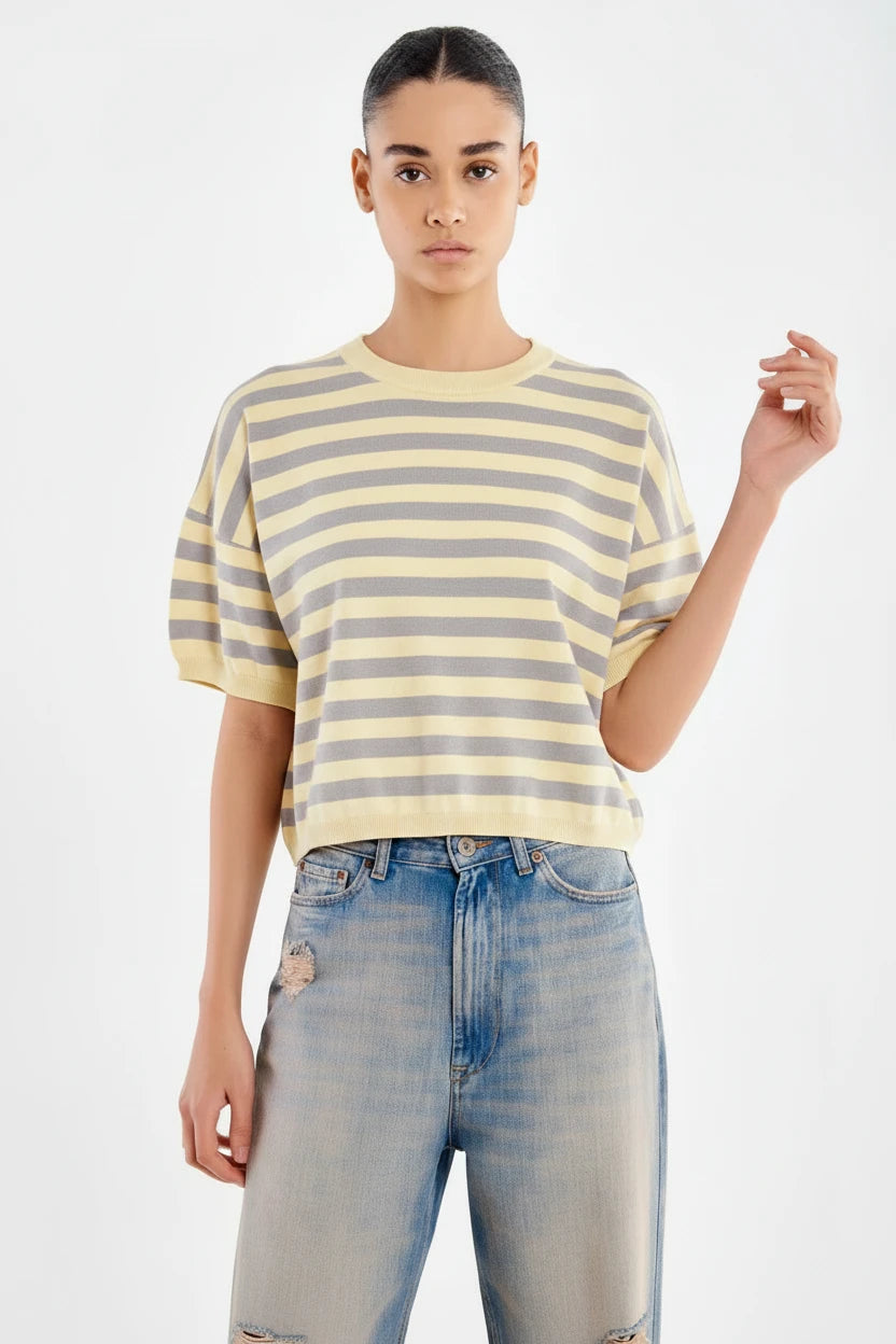 CAMISETA RAYAS AMARILLO Y GRIS