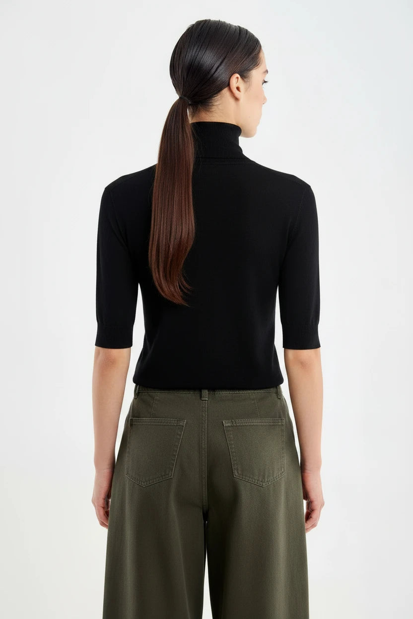 JERSEY CUELLO VUELTO MANGAS CORTAS NEGRO