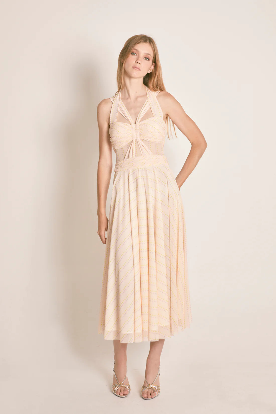 VESTIDO MIDI CUT OUT MESH LUNARES NUDE