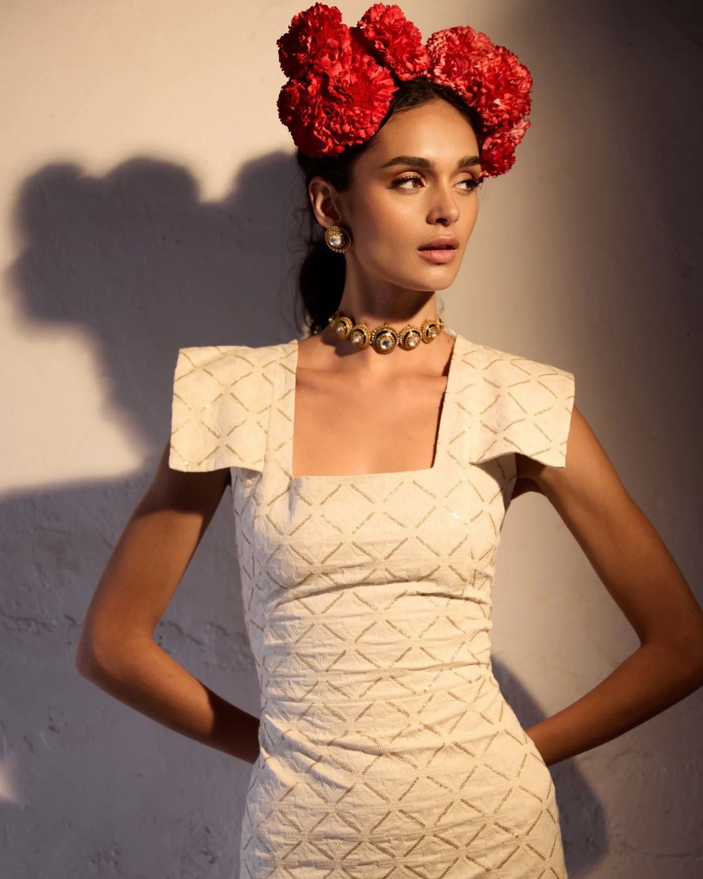 VESTIDO AFRICA BEIGE Y DORADO