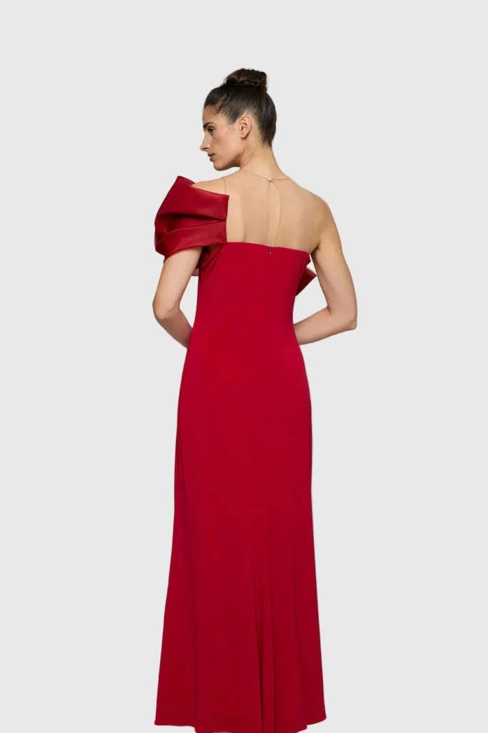 VESTIDO TABITA LARGO EVASE DETALLE MAXI LAZO ORGANZA ROJO