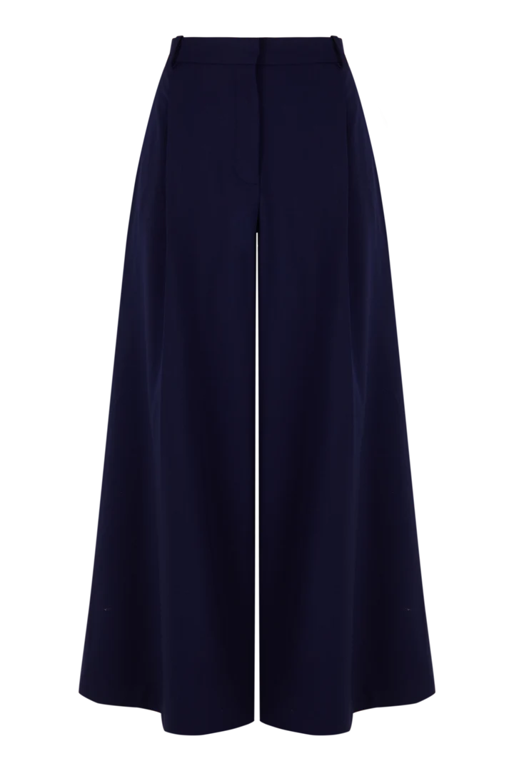 PANTALON HIPER PALAZZO GABARDINA AZUL