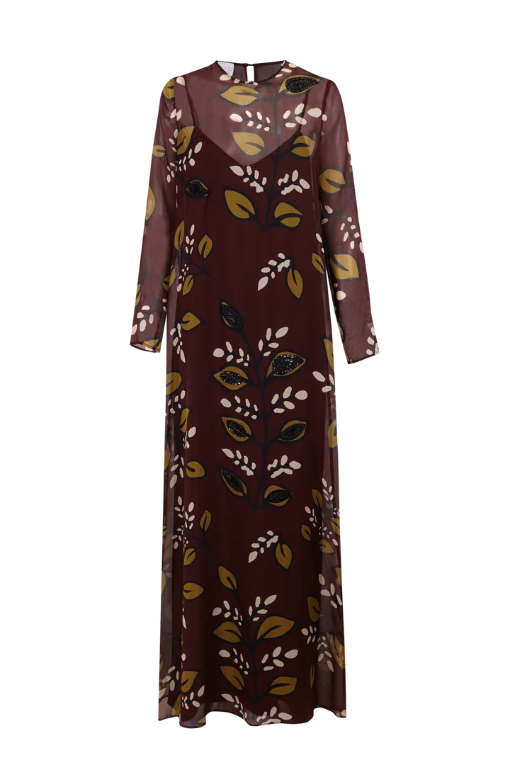 VESTIDO CLAIRE NOCTURNO DE JARDIN BURDEOS