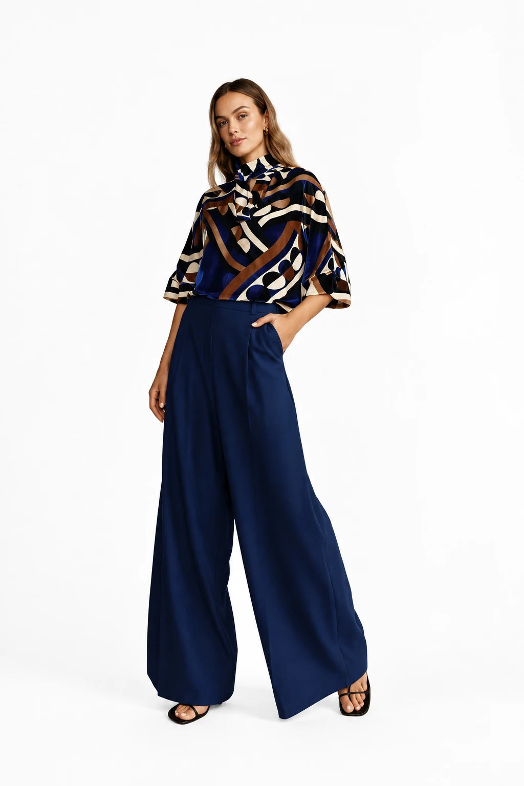 PANTALON HIPER PALAZZO GABARDINA AZUL
