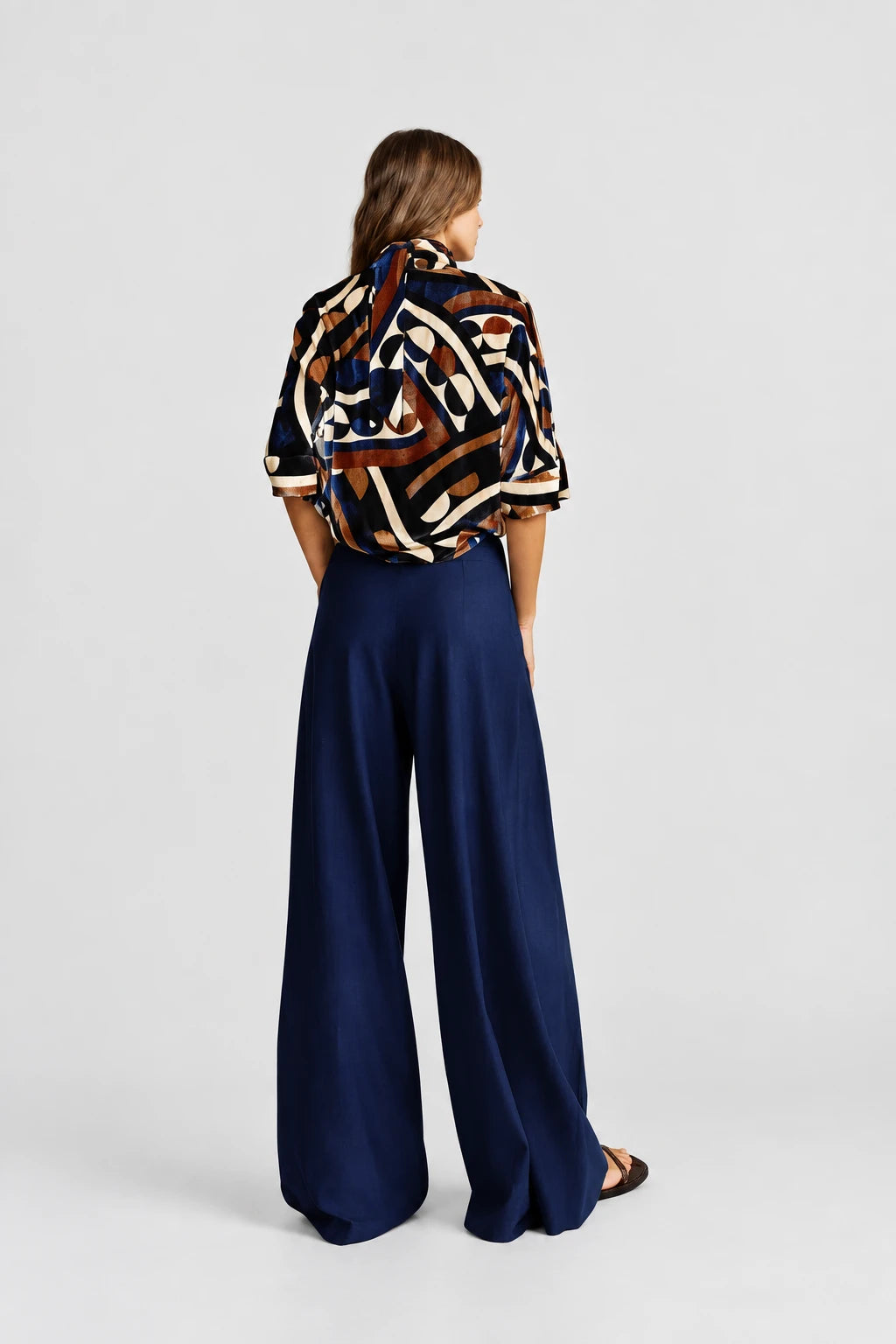 PANTALON HIPER PALAZZO GABARDINA AZUL